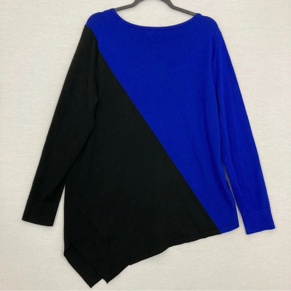 Calvin Klein Blue Black Round Neck Stretch Tight Knit Asymmetric Sweater XL - Picture 8 of 9